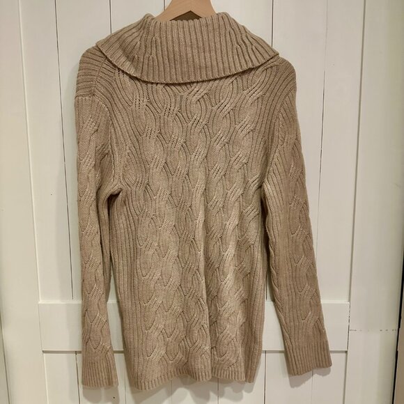 Calvin Klein Cowl Neck Cable Knit Sweater Beige Taupe Neutral – Size M - Picture 3 of 7